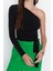 Moda Asimetrik Yaka Örme Slim Düz Desen Casual Günlük Crop Uzun Kol Bluz 1
