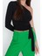 Moda Asimetrik Yaka Örme Slim Düz Desen Casual Günlük Crop Uzun Kol Bluz 2