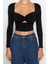 Moda Kalp Yaka Örme Fit Düz Desen Şık Gece Crop Uzun Kol Bluz 1