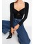 Moda Kalp Yaka Örme Fit Düz Desen Şık Gece Crop Uzun Kol Bluz 4