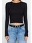 Moda Bisiklet Yaka Örme Slim Düz Desen Casual Günlük Crop Uzun Kol Bluz 1