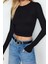 Moda Bisiklet Yaka Örme Slim Düz Desen Casual Günlük Crop Uzun Kol Bluz 2
