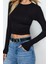 Moda Bisiklet Yaka Örme Slim Düz Desen Casual Günlük Crop Uzun Kol Bluz 4