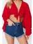 Moda V Yaka Dokuma Fit Düz Desen Plaj Crop Truvakar Kol Kol Bluz 2