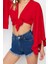 Moda V Yaka Dokuma Fit Düz Desen Plaj Crop Truvakar Kol Kol Bluz 4
