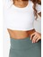 Moda Havuz Yaka Örme Fit Düz Desen Sportswear Crop Kısa Kol Bluz 3