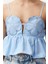 Moda Kalp Yaka Dokuma Crop Düz Desen Şık Gece Crop Askılı Kol Bluz 5