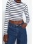 Moda Bisiklet Yaka Örme Slim Çizgili Desen Casual Günlük Crop Uzun Kol Bluz 3