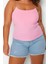 Moda Büyük Beden Kare Yaka Örme Fit Düz Desen Casual Günlük Crop Askılı Kol Bluz 4