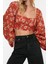 Moda Bisiklet Yaka Dokuma Slim Fit Çiçekli Desen Plaj Crop Uzun Kol Bluz 1