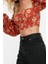 Moda Bisiklet Yaka Dokuma Slim Fit Çiçekli Desen Plaj Crop Uzun Kol Bluz 3
