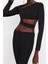 Moda Asimetrik Yaka Örme Slim Fit Düz Desen Şık Gece Crop Uzun Kol Bluz 4