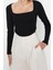 Moda Kare Yaka Örme Slim Düz Desen Casual Günlük Crop Uzun Kol Bluz 1