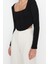 Moda Kare Yaka Örme Slim Düz Desen Casual Günlük Crop Uzun Kol Bluz 2
