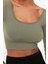 Moda Kare Yaka Örme Fit Düz Desen Sportswear Crop Uzun Kol Bluz 3