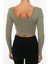 Moda Kare Yaka Örme Fit Düz Desen Sportswear Crop Uzun Kol Bluz 5
