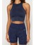 Moda Halter Yaka Örme Fit Düz Desen Sportswear Crop Kolsuz Bluz 1