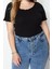 Moda Büyük Beden Kare Yaka Örme Fit Düz Desen Casual Günlük Regular Kısa Kol Bluz 2