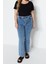 Moda Büyük Beden Kare Yaka Örme Fit Düz Desen Casual Günlük Regular Kısa Kol Bluz 4