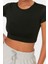 Moda Bisiklet Yaka Örme Fit Düz Desen Sportswear Super Crop Kısa Kol Bluz 3