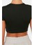Moda Bisiklet Yaka Örme Fit Düz Desen Sportswear Super Crop Kısa Kol Bluz 5