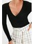Moda Kruvaze Örme Slim Düz Desen Casual Günlük Regular Uzun Kol Bluz 2