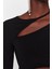 Moda Asimetrik Yaka Örme Slim Fit Düz Desen Şık Gece Crop Uzun Kol Bluz 3