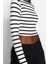 Moda Bisiklet Yaka Örme Slim Çizgili Desen Casual Günlük Crop Uzun Kol Bluz 4