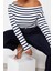 Moda Büyük Beden Kayık Yaka Örme Slim Çizgili Desen Casual Günlük Regular Uzun Kol Bluz 2
