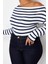 Moda Büyük Beden Kayık Yaka Örme Slim Çizgili Desen Casual Günlük Regular Uzun Kol Bluz 5