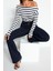 Moda Kayık Yaka Örme Slim Çizgili Desen Casual Günlük Regular Uzun Kol Bluz 2