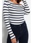 Moda Kayık Yaka Örme Slim Çizgili Desen Casual Günlük Regular Uzun Kol Bluz 3