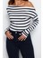 Moda Kayık Yaka Örme Slim Çizgili Desen Casual Günlük Regular Uzun Kol Bluz 4