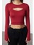 Moda Bisiklet Yaka Örme Fit Düz Desen Sportswear Crop Uzun Kol Bluz 1