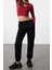 Moda Bisiklet Yaka Örme Fit Düz Desen Sportswear Crop Uzun Kol Bluz 3