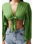Moda V Yaka Dokuma Fit Düz Desen Plaj Crop Truvakar Kol Kol Bluz 1