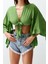 Moda V Yaka Dokuma Fit Düz Desen Plaj Crop Truvakar Kol Kol Bluz 2