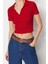 Moda Polo Yaka Örme Slim Slogan Desen Casual Günlük Crop Kısa Kol Bluz 1