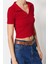 Moda Polo Yaka Örme Slim Slogan Desen Casual Günlük Crop Kısa Kol Bluz 2