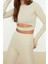 Moda Bisiklet Yaka Örme Fit Düz Desen Sportswear Crop Uzun Kol Bluz 3