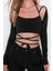 Moda Kare Yaka Örme Slim Fit Düz Desen Şık Gece Crop Uzun Kol Bluz 1