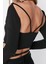 Moda Kare Yaka Örme Slim Fit Düz Desen Şık Gece Crop Uzun Kol Bluz 3