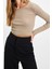 Moda Havuz Yaka Örme Slim Düz Desen Casual Günlük Crop Uzun Kol Bluz 5