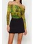Moda Carmen Yaka Örme Slim Fit Çiçekli Desen Şık Gece Crop Uzun Kol Bluz 2