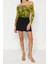 Moda Carmen Yaka Örme Slim Fit Çiçekli Desen Şık Gece Crop Uzun Kol Bluz 4