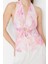 Moda V Yaka Örme Regular Soyut Desen Şık Gece Crop Kolsuz Bluz 1