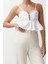 Moda Kalp Yaka Dokuma Crop Düz Desen Şık Gece Crop Askılı Kol Bluz 2