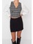 Moda V Yaka Dokuma Regular Ekose / Kareli Desen Resmi Crop Uzun Kol Bluz 2