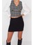 Moda V Yaka Dokuma Regular Ekose / Kareli Desen Resmi Crop Uzun Kol Bluz 3