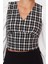 Moda V Yaka Dokuma Regular Ekose / Kareli Desen Resmi Crop Uzun Kol Bluz 4